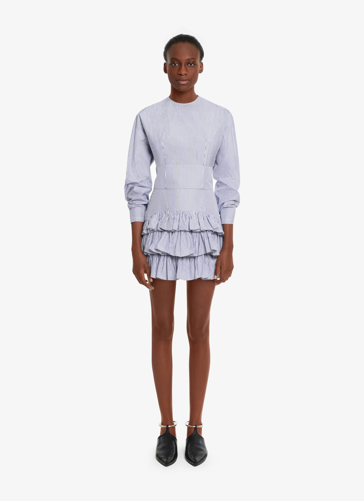 RUFFLE POPLIN MINI SKIRT ALAÏA WHITE/BLUE RUFFLE POPLIN MINI SKIRT